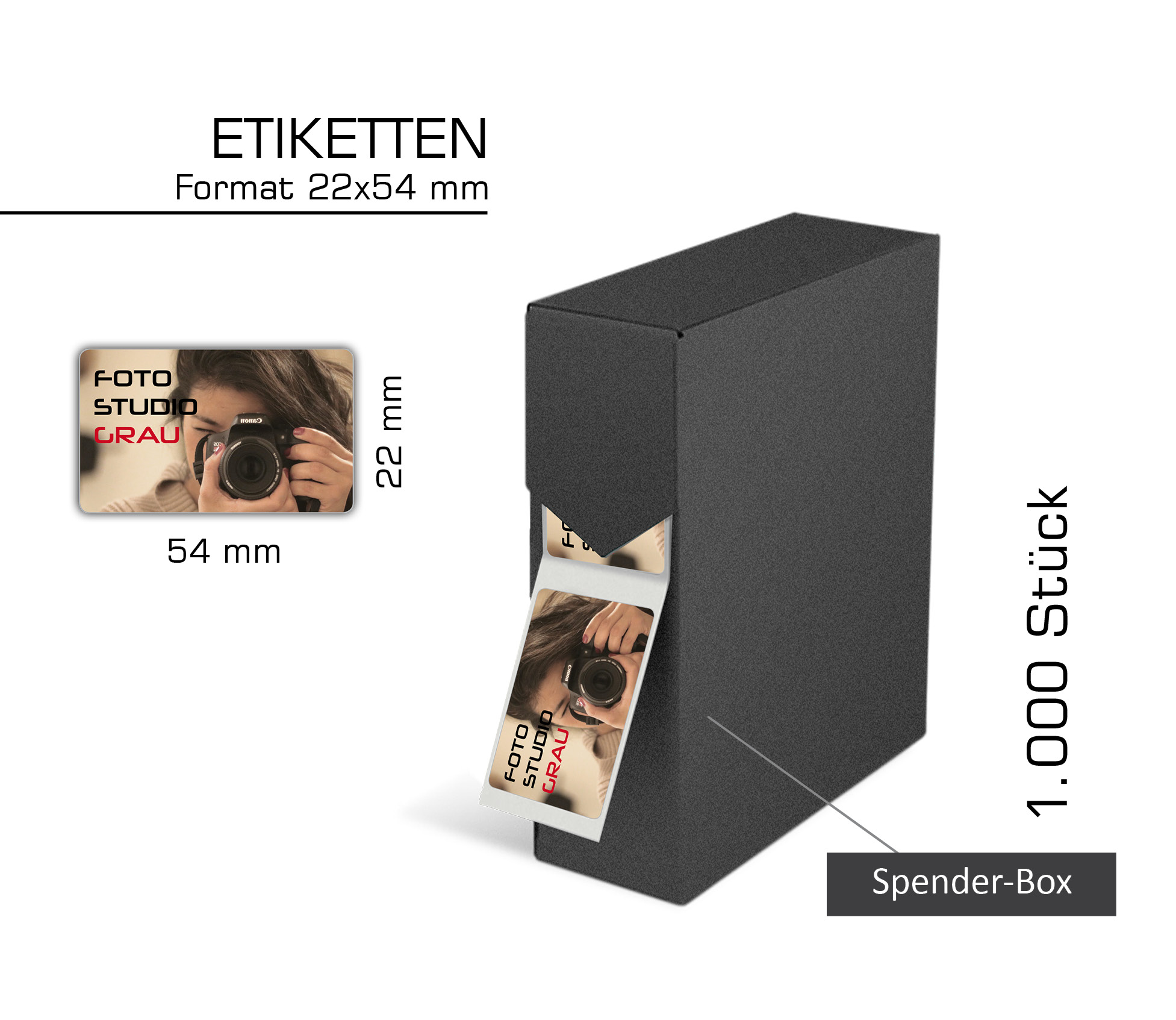 Aufkleber farbig bedruckt auf Rolle, [22 x 54 mm], 1.000 Stück