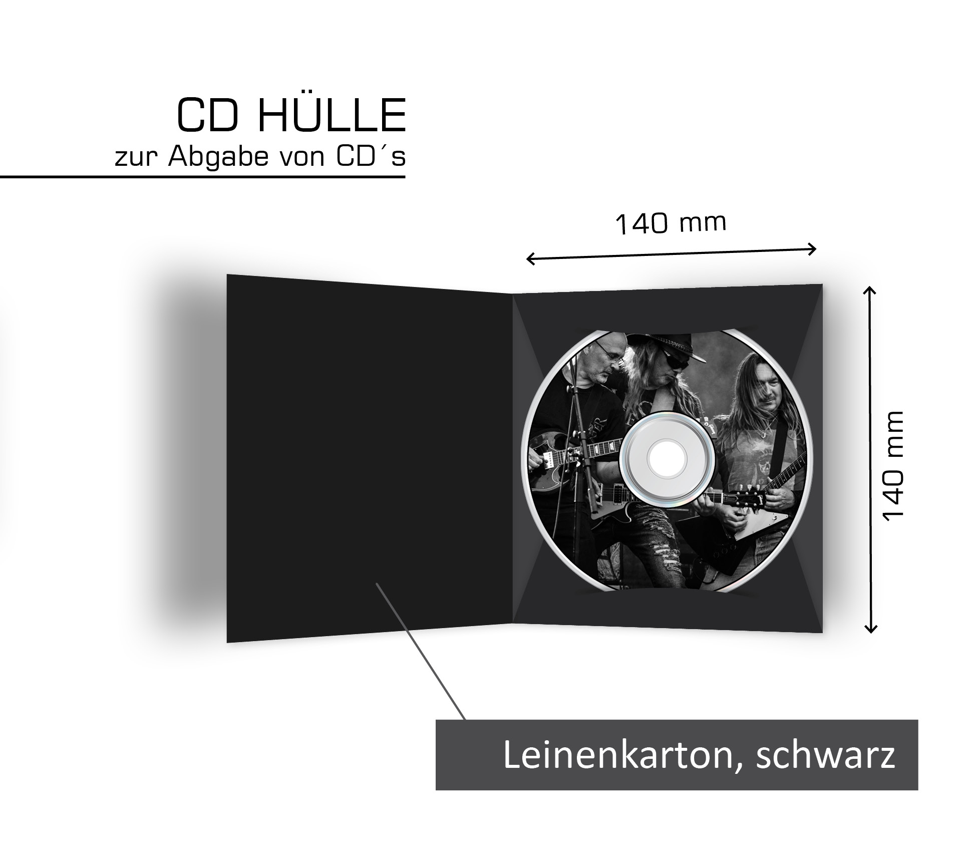 CD-HÜLLE, 100 Stück, Leinenkarton schwarz